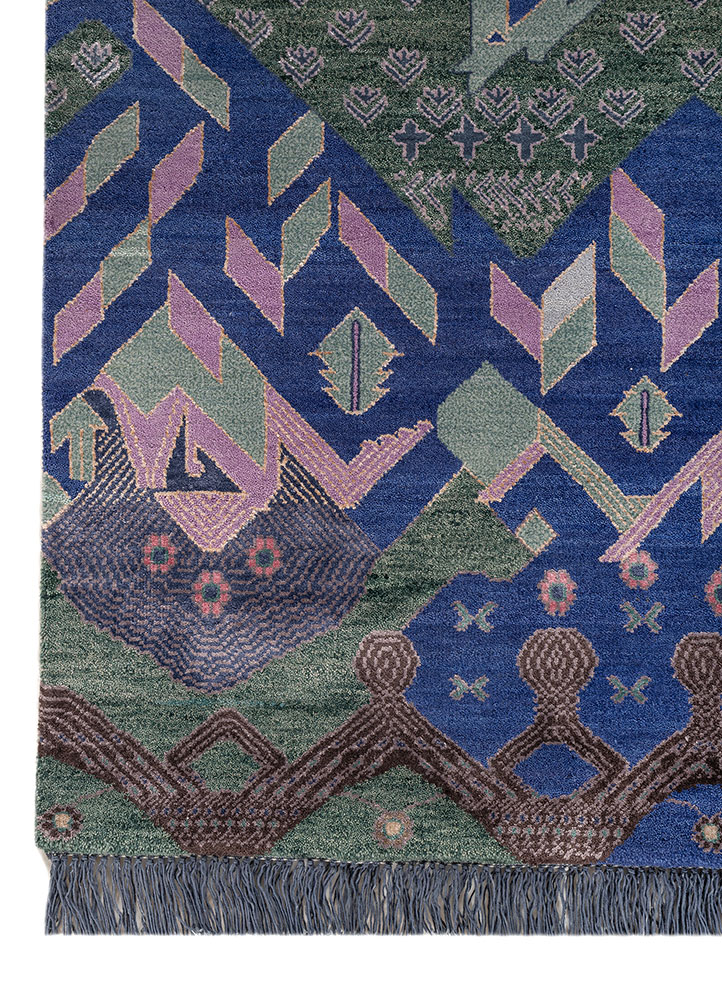 manchaha blue wool and bamboo silk hand knotted Rug - Corner