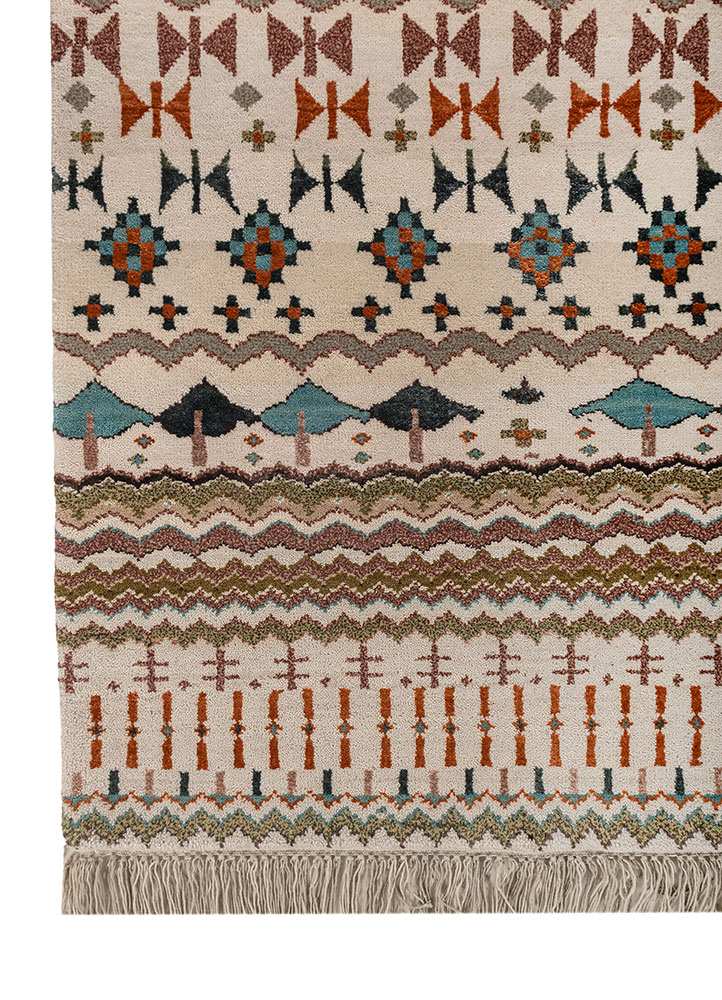 manchaha ivory wool and bamboo silk hand knotted Rug - Corner