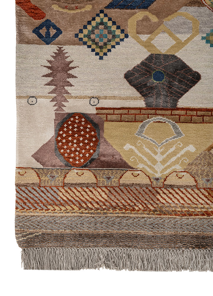 manchaha ivory wool and bamboo silk hand knotted Rug - Corner