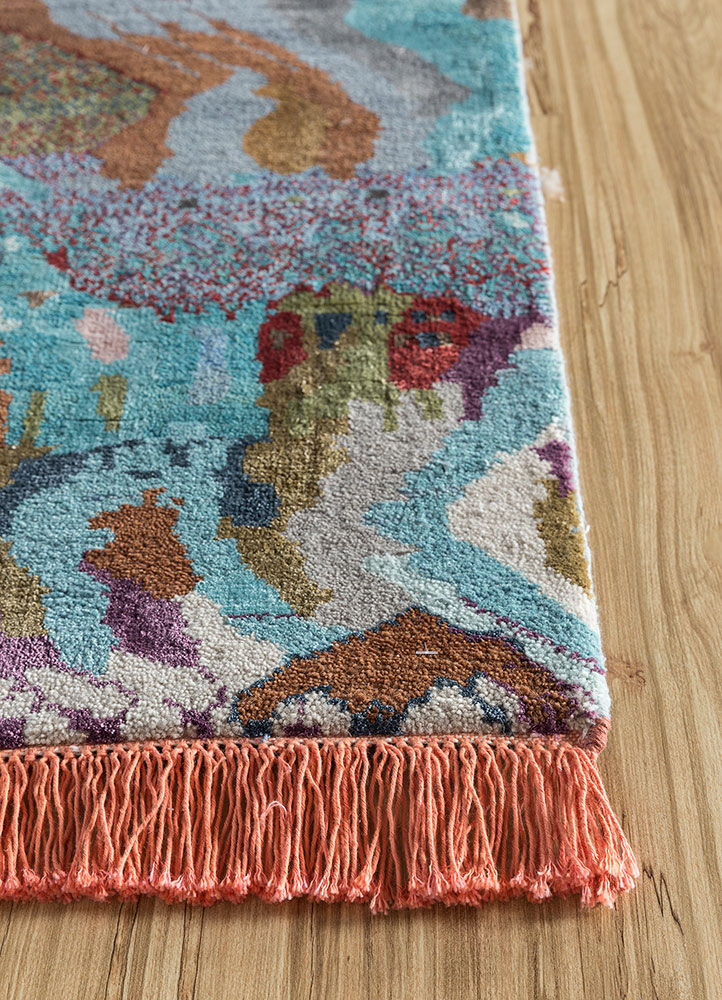 manchaha blue wool and bamboo silk hand knotted Rug - Corner