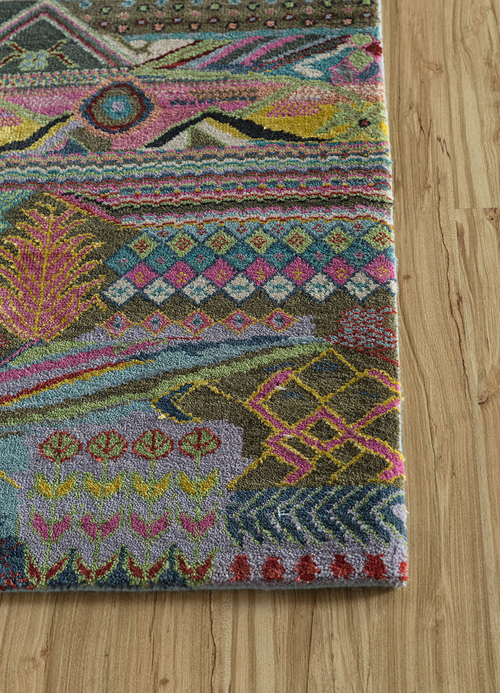 manchaha blue wool and bamboo silk hand knotted Rug - Corner