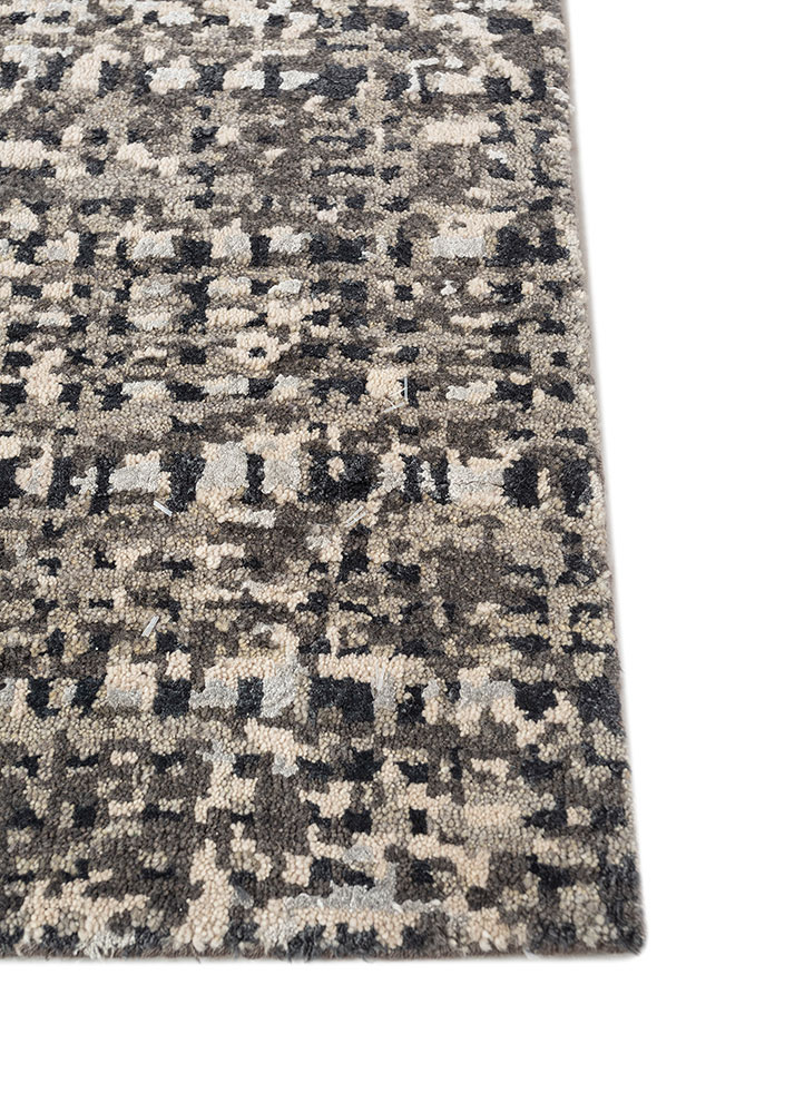 uvenuti grey and black wool and bamboo silk hand knotted Rug - Corner