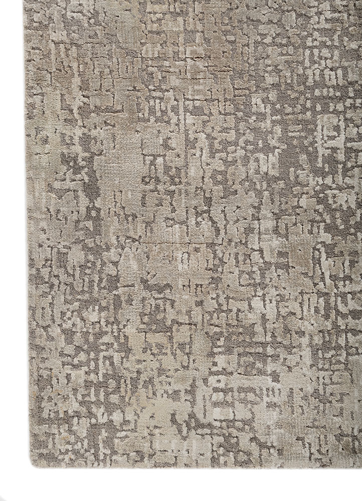 entropy ivory wool and bamboo silk hand knotted Rug - Corner