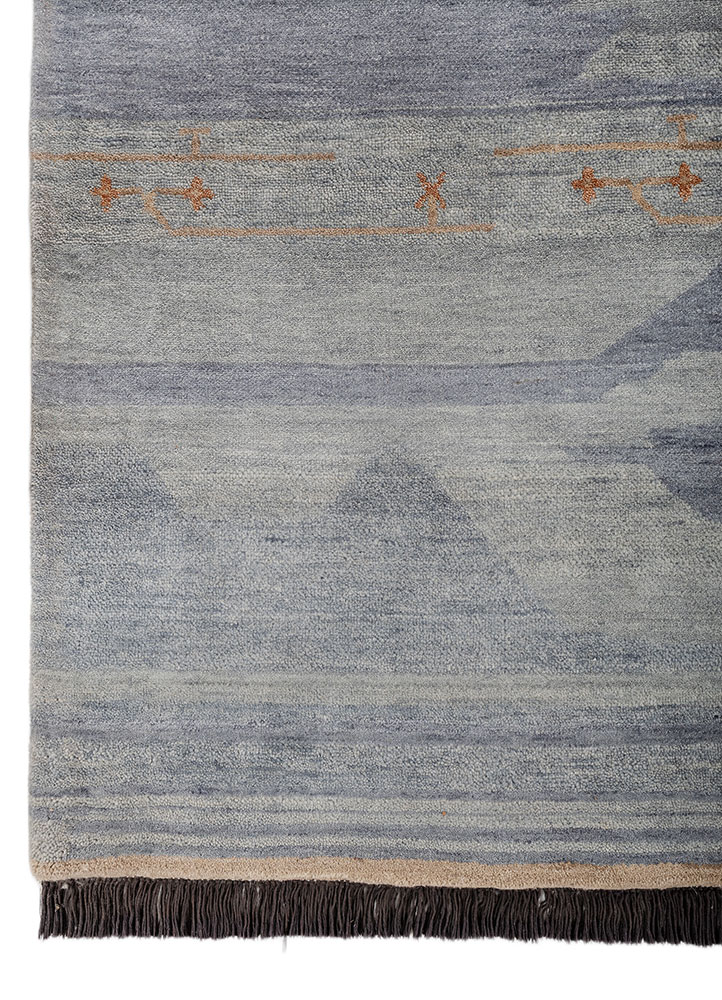 manchaha blue wool and silk hand knotted Rug - Corner