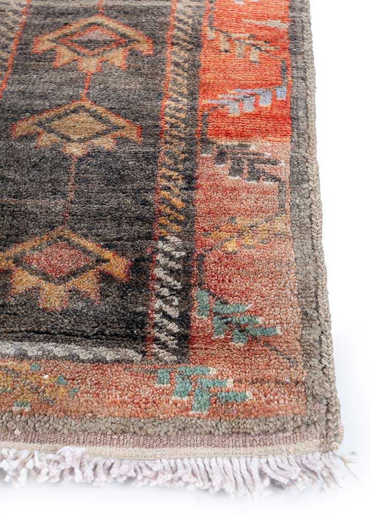 nuray red and orange wool hand knotted Rug - Corner