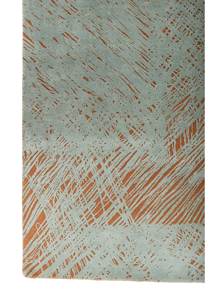 free verse by kavi green wool and silk hand knotted Rug - Corner