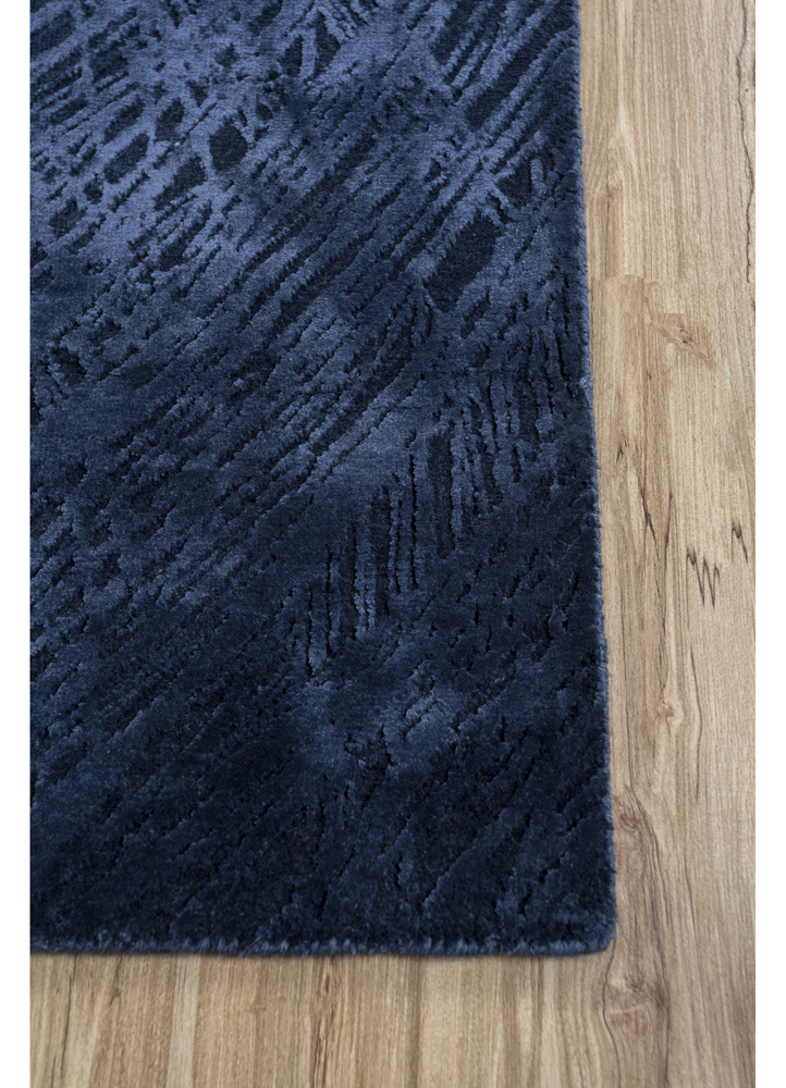 free verse by kavi blue wool and silk hand knotted Rug - Corner