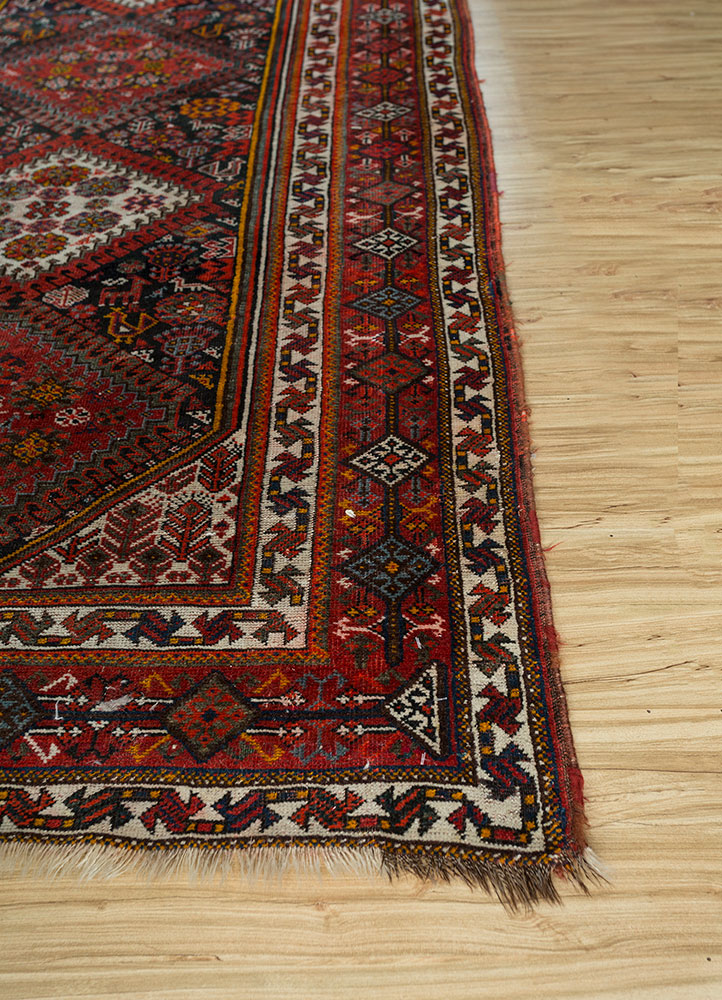 aalam red and orange wool hand knotted Rug - Corner