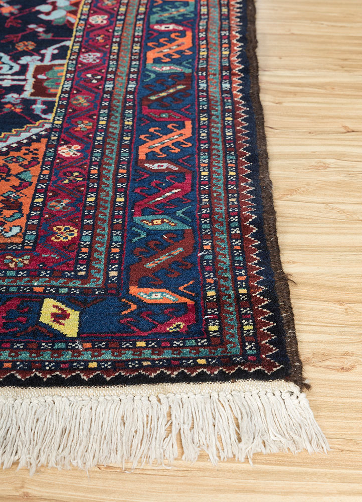 aalam blue wool hand knotted Rug - Corner