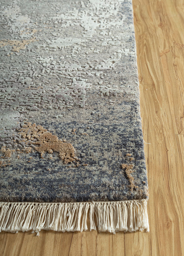 entropy grey and black wool and silk hand knotted Rug - Corner