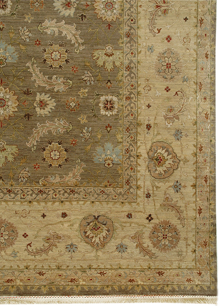 gulnar beige and brown wool hand knotted Rug - Corner