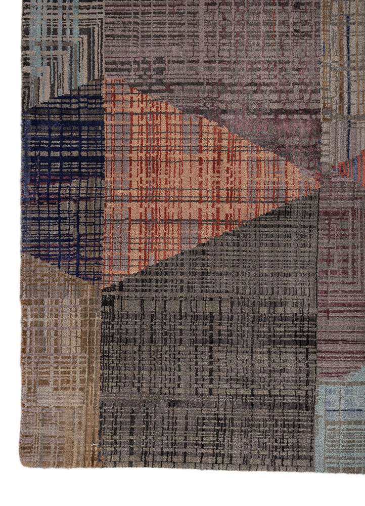 aprezo grey and black wool and bamboo silk hand knotted Rug - Corner