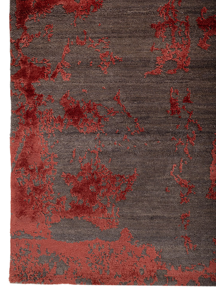 project error by kavi red and orange wool and bamboo silk hand knotted Rug - Corner