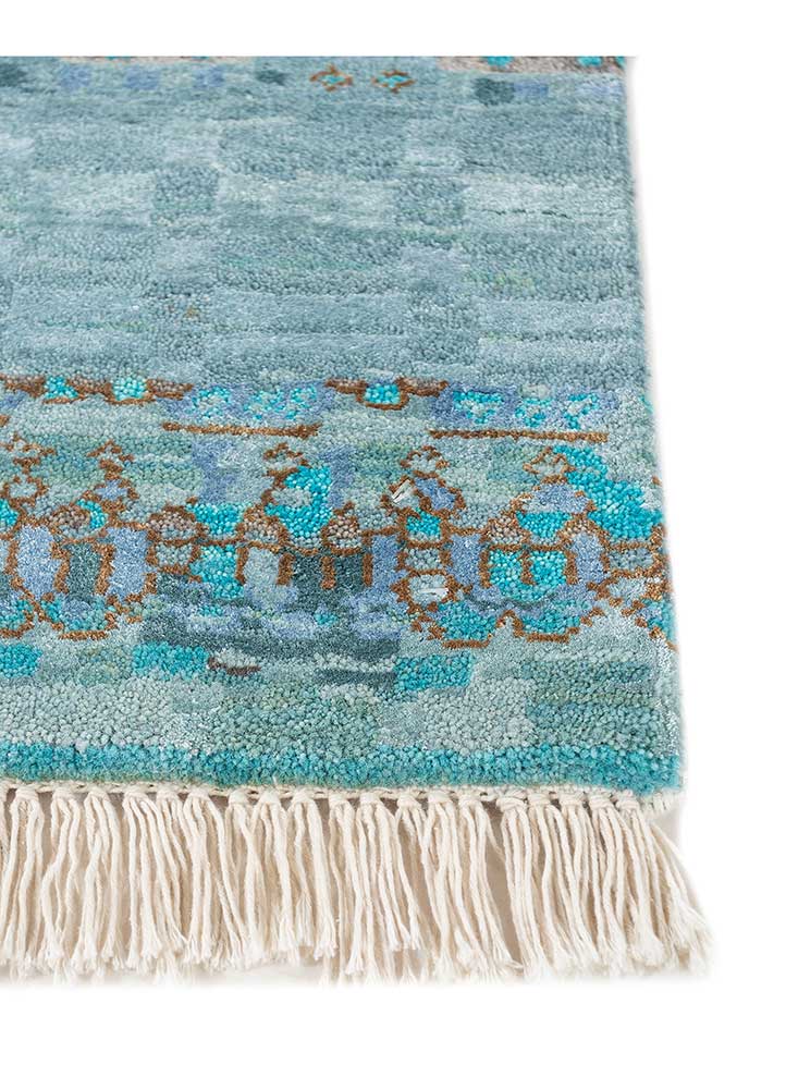 manchaha blue wool and bamboo silk hand knotted Rug - Corner