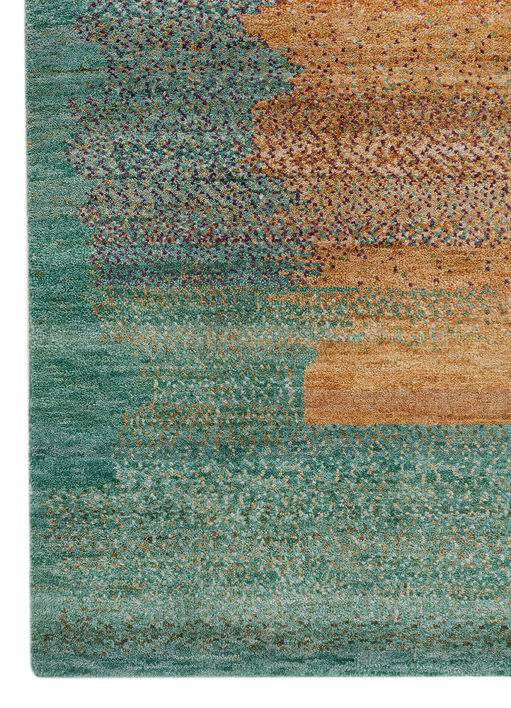 kavi x manchaha green wool hand knotted Rug - Corner