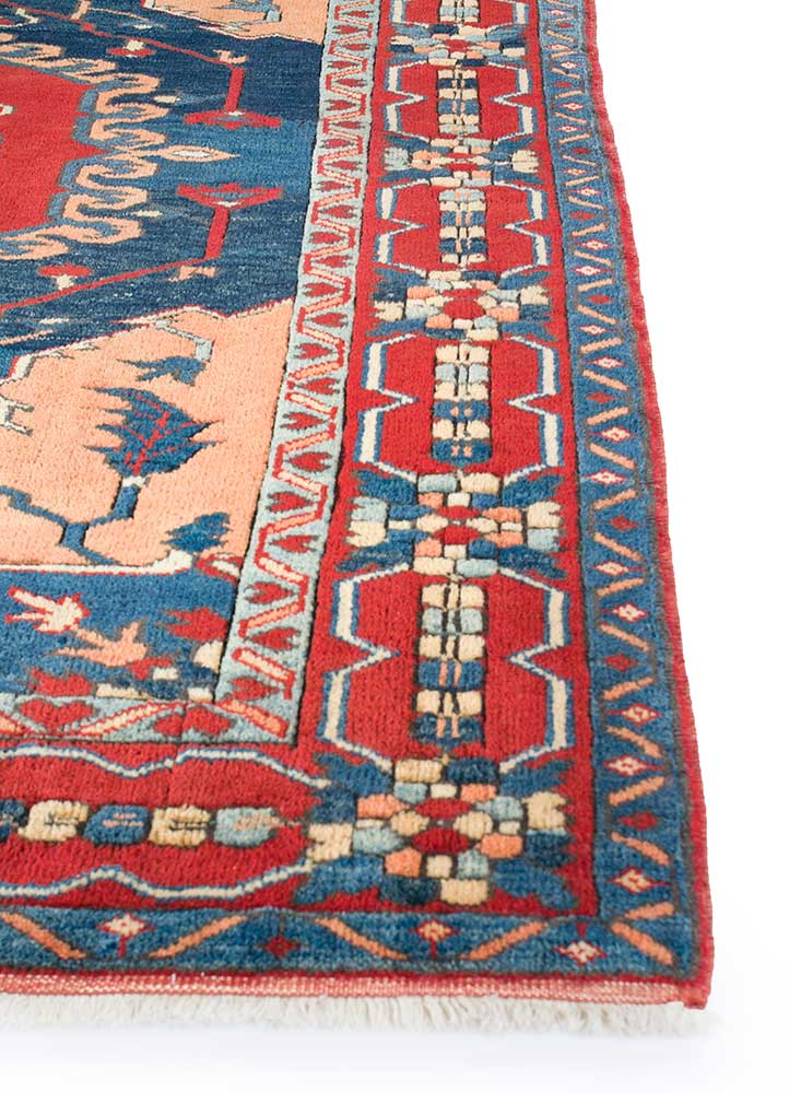 nuray red and orange wool hand knotted Rug - Corner