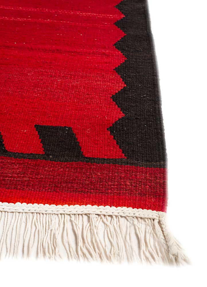 nayaab red and orange wool flat weaves Rug - Corner