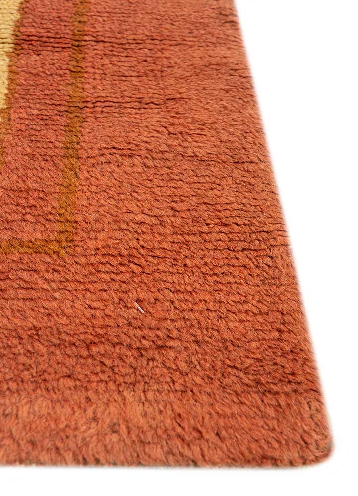 aalam red and orange wool hand knotted Rug - Corner