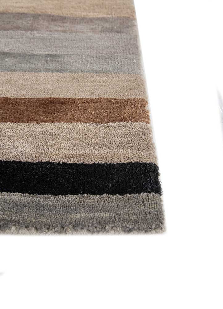 pathways grey and black wool and bamboo silk hand knotted Rug - Corner