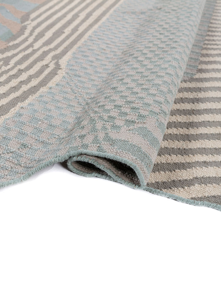 checkers blue wool flat weaves Rug - FloorShot