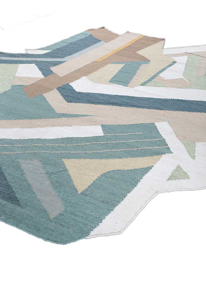 checkers blue wool and viscose flat weaves Rug - FloorShot
