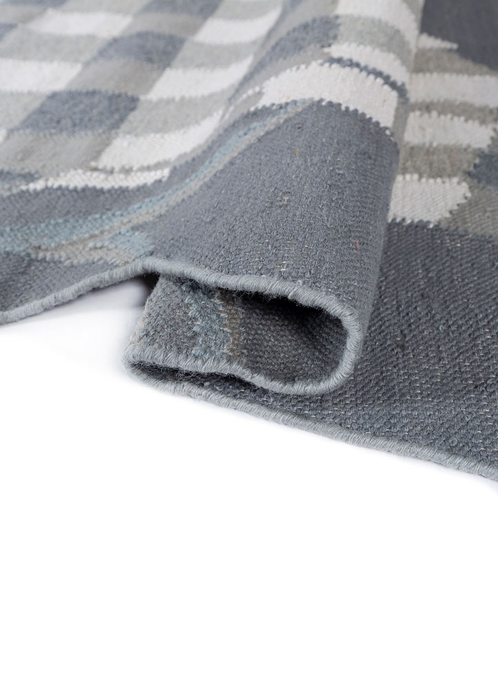checkers blue wool flat weaves Rug - FloorShot