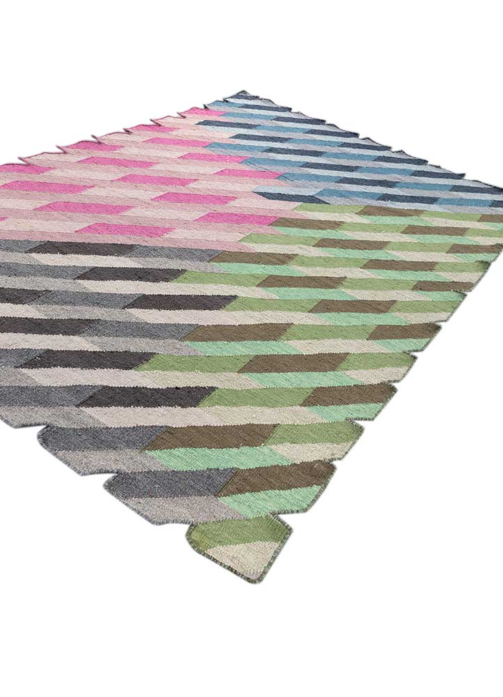 checkers pink and purple wool and viscose flat weaves Rug - FloorShot