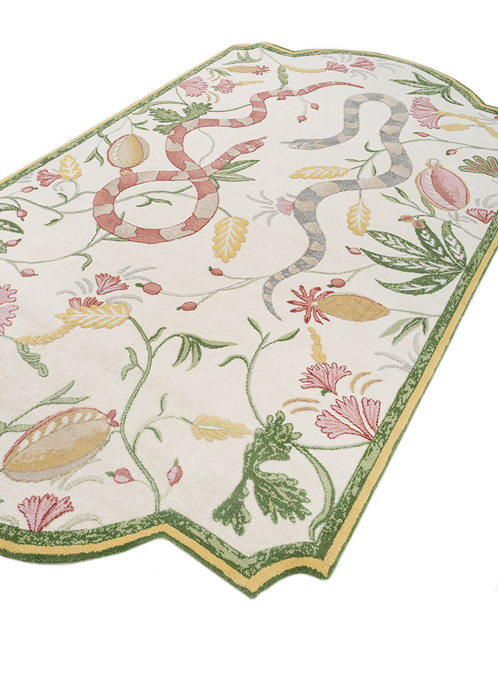 jardins du monde beige and brown wool hand knotted Rug - FloorShot