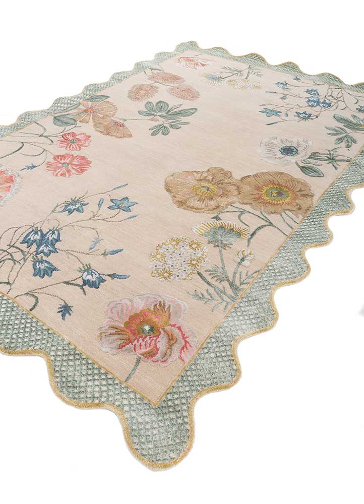 jardins du monde beige and brown wool and bamboo silk hand knotted Rug - FloorShot