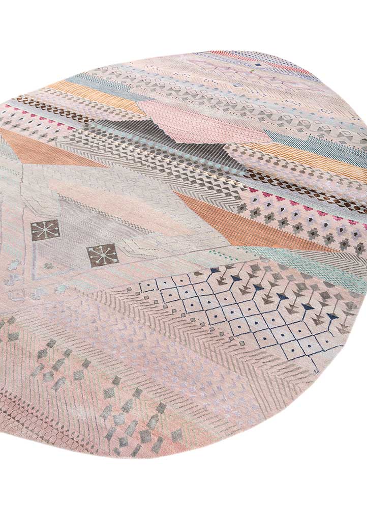 manchaha pink and purple wool and bamboo silk hand knotted Rug - FloorShot