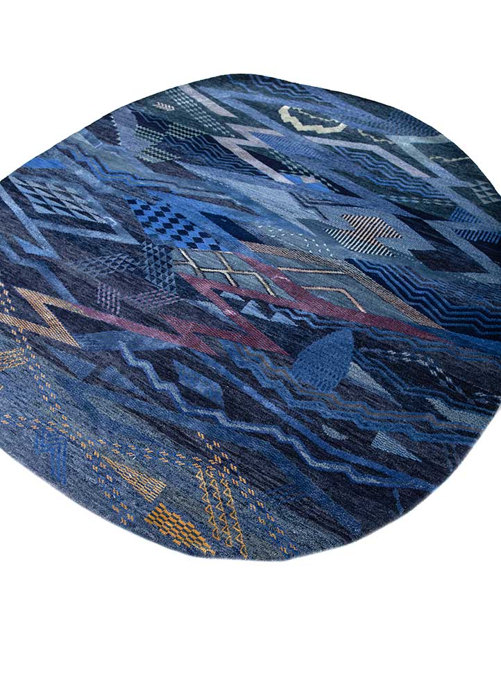 manchaha blue wool and bamboo silk hand knotted Rug - FloorShot
