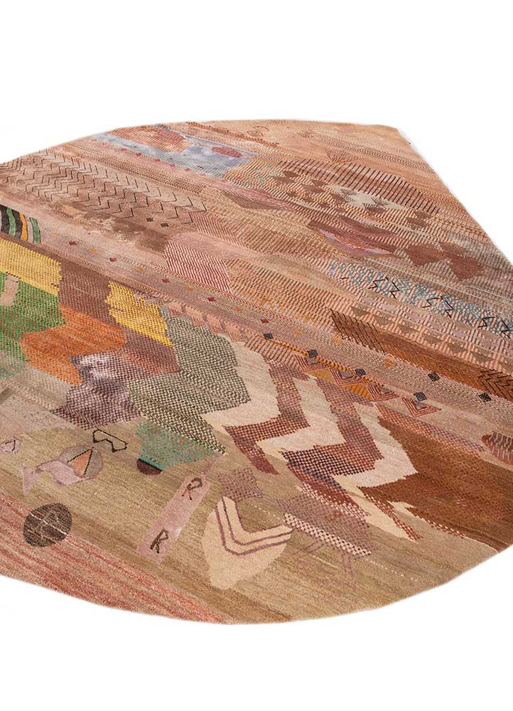 manchaha red and orange wool and bamboo silk hand knotted Rug - FloorShot