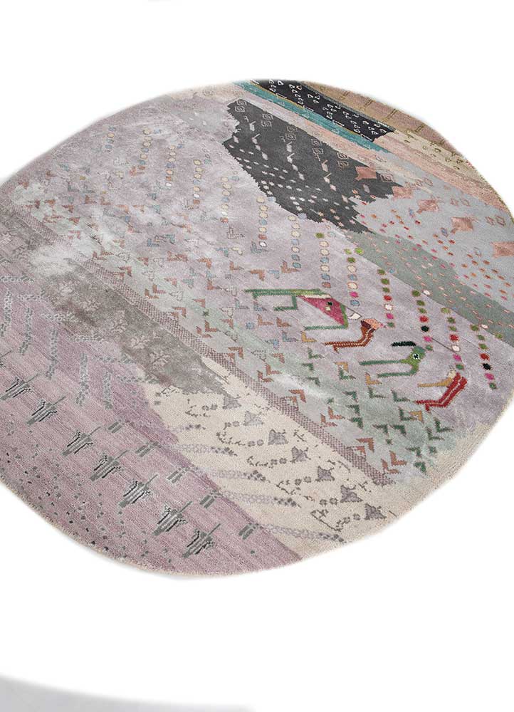 manchaha pink and purple wool and bamboo silk hand knotted Rug - FloorShot