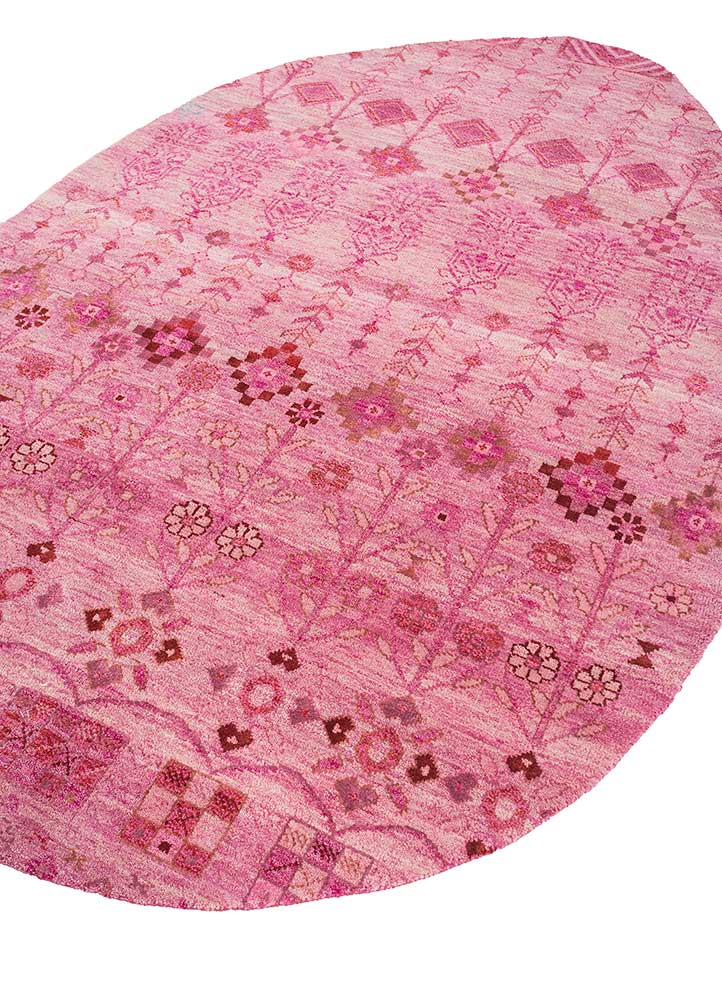manchaha pink and purple wool and bamboo silk hand knotted Rug - FloorShot
