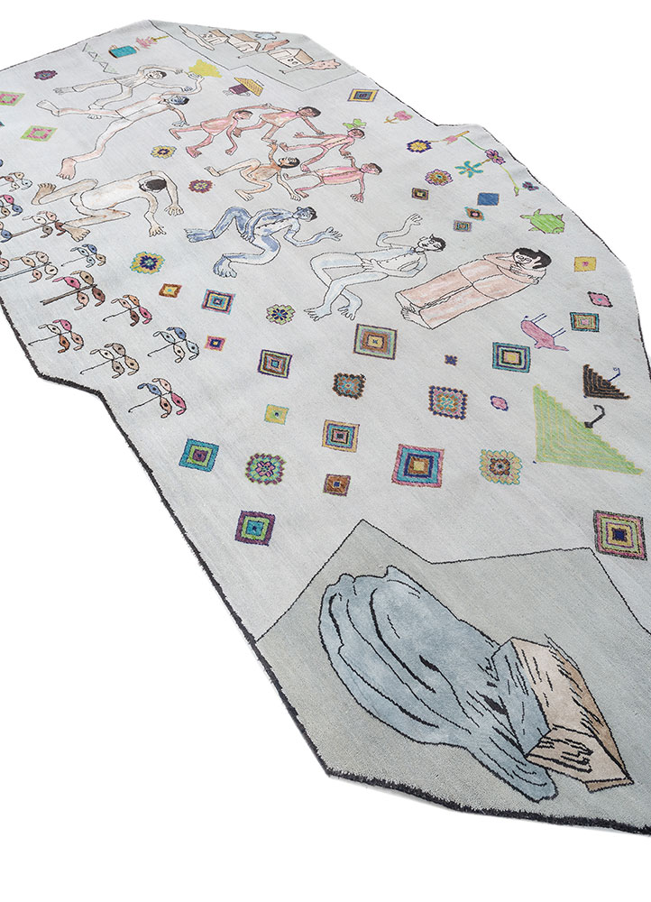 dreamers blue wool and bamboo silk hand knotted WALL ART & TAPESTRY - FloorShot