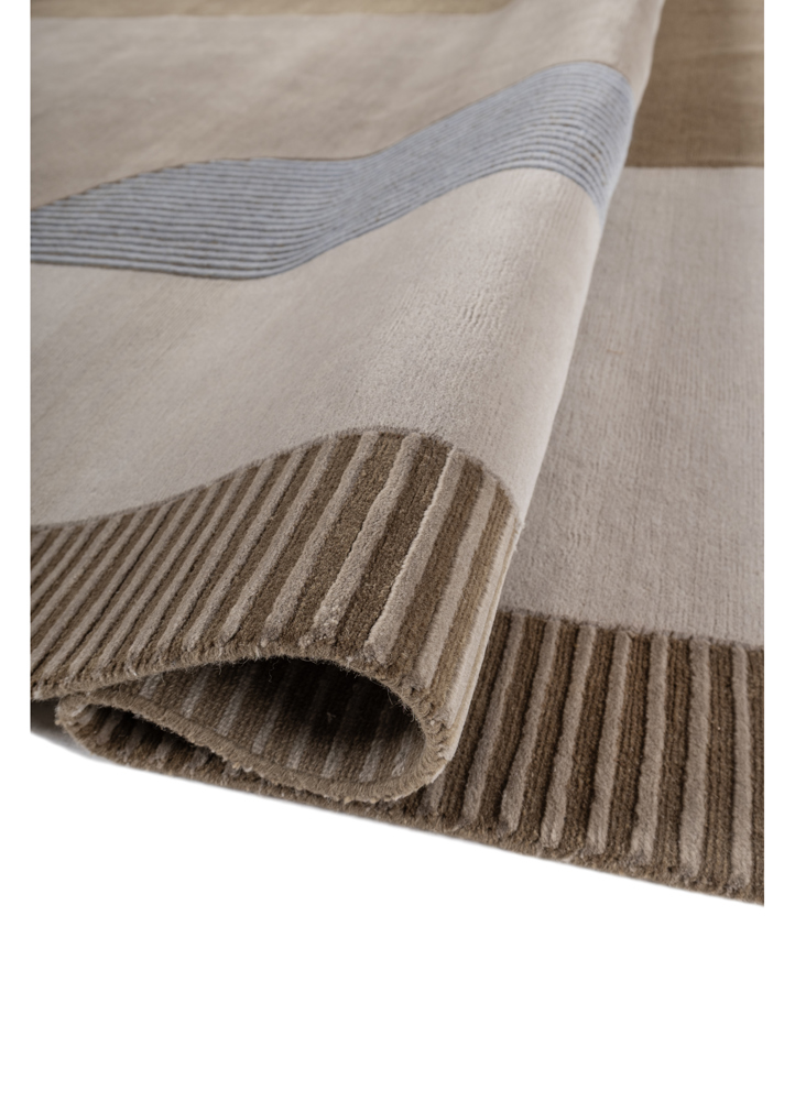 sthir beige and brown wool hand knotted Rug - FloorShot