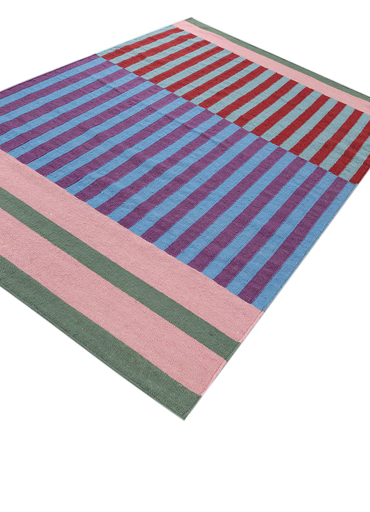 checkers pink and purple wool flat weaves Rug - FloorShot