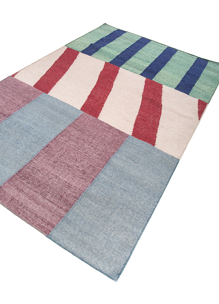 checkers blue wool flat weaves Rug - FloorShot