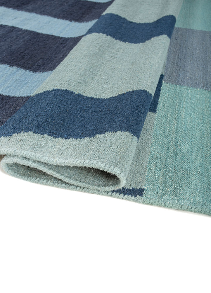 checkers blue wool flat weaves Rug - FloorShot