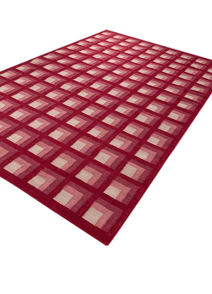 checkers red and orange wool flat weaves Rug - FloorShot