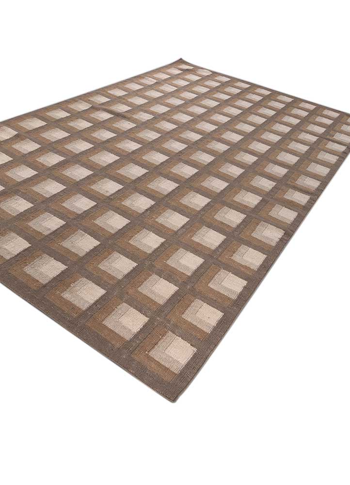 checkers beige and brown wool flat weaves Rug - FloorShot