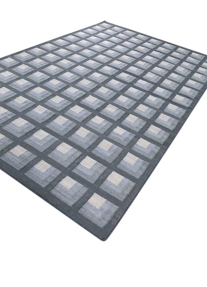 checkers blue wool flat weaves Rug - FloorShot