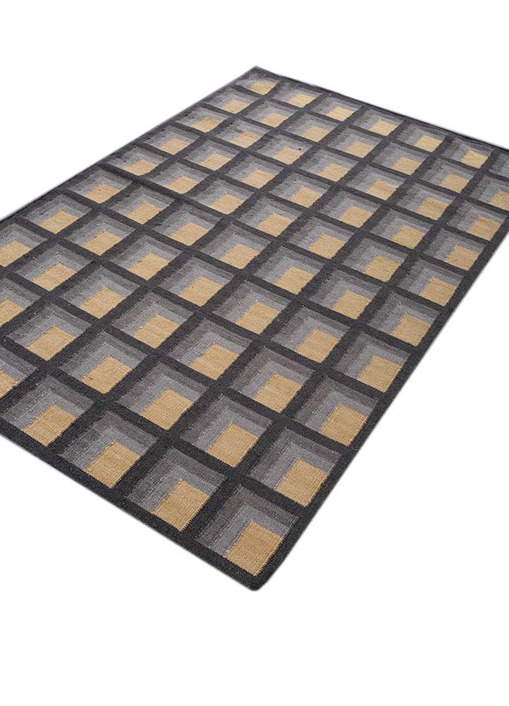 checkers grey and black wool flat weaves Rug - FloorShot