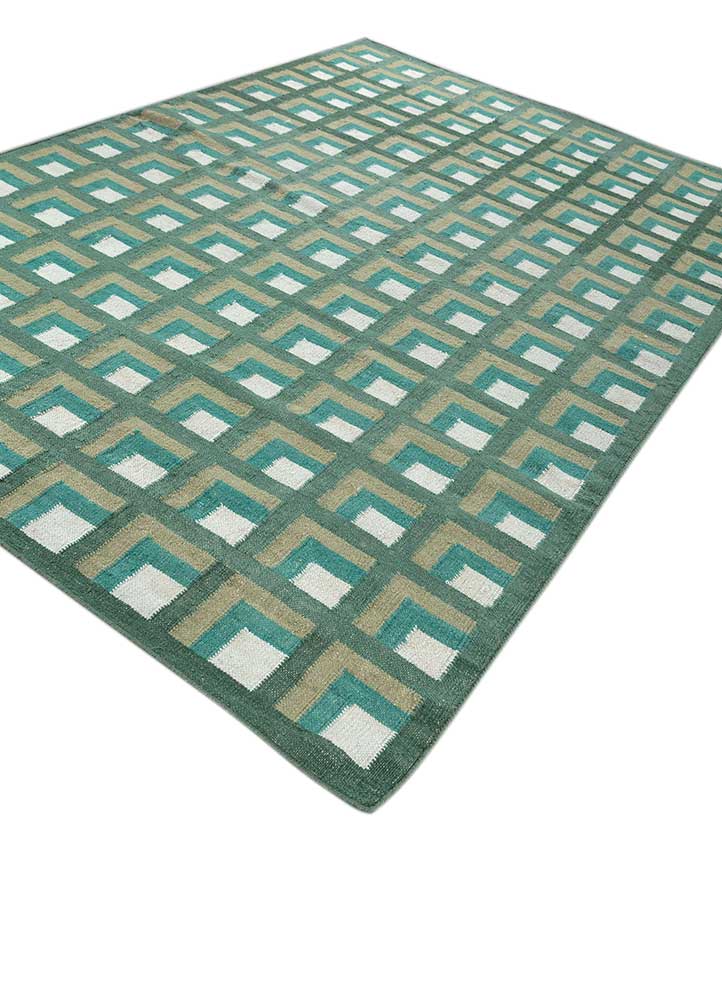 checkers green wool flat weaves Rug - FloorShot