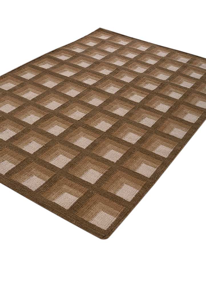 checkers beige and brown wool flat weaves Rug - FloorShot