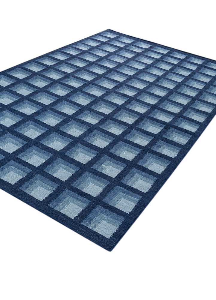 checkers blue wool flat weaves Rug - FloorShot