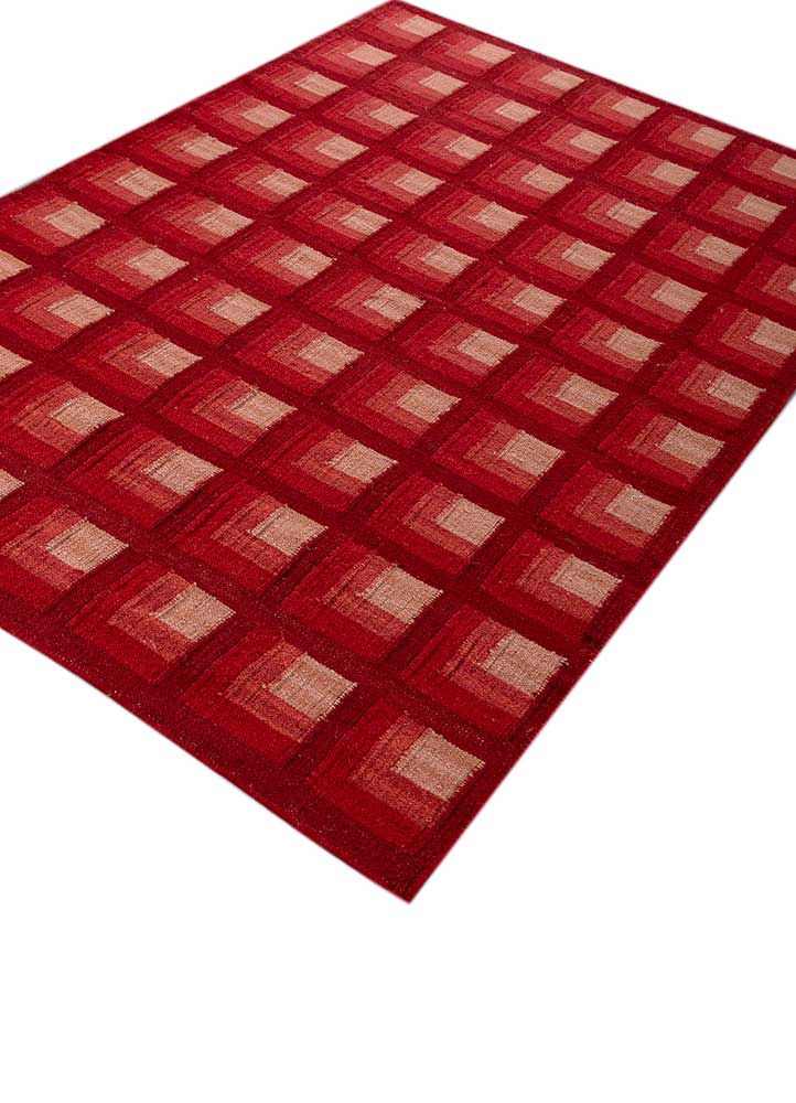 checkers red and orange wool flat weaves Rug - FloorShot