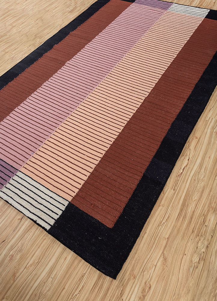 checkers red and orange wool flat weaves Rug - FloorShot