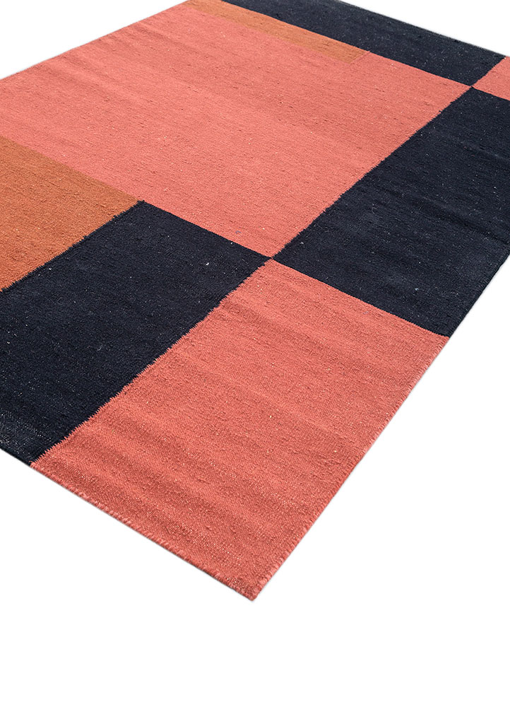 checkers red and orange wool flat weaves Rug - FloorShot