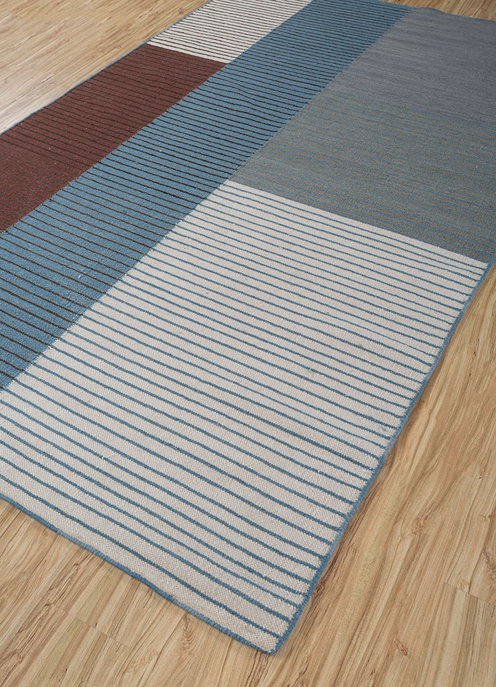 checkers blue wool flat weaves Rug - FloorShot